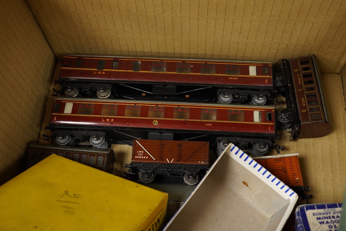 A collection of Hornby Dublo railway for 3-rail running, including two locomotives; an LMS Duchess of Athol 4-6-2, locomotive box, tender unboxed, and a boxed BR Standard Class 4 2-6-4T, 80054, together with five boxed b